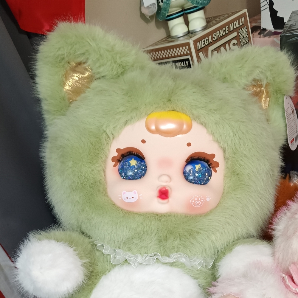 Cute Green Plush Doll with Starry Eyes